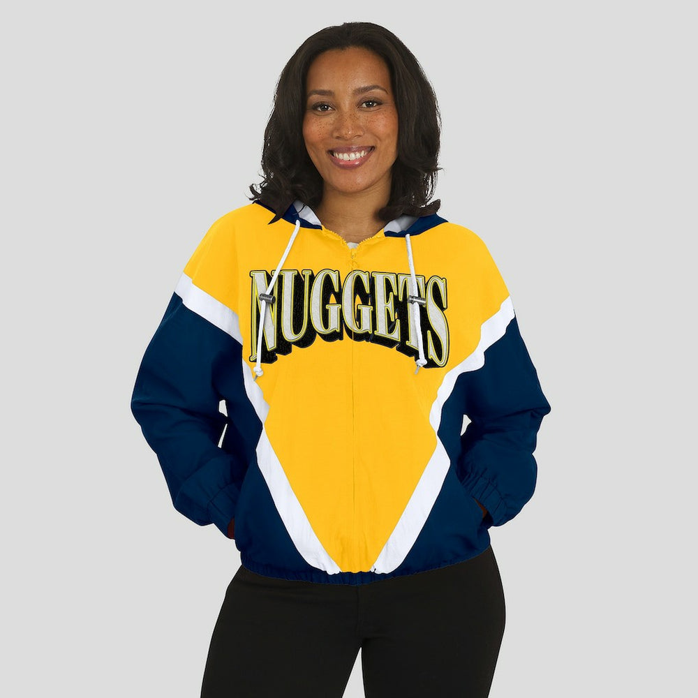 Denver Nuggets WEAR by Erin Andrews Women's Colorblock Full-Zip Hoodie Windbreaker Jacket Gold/Navy - NBA