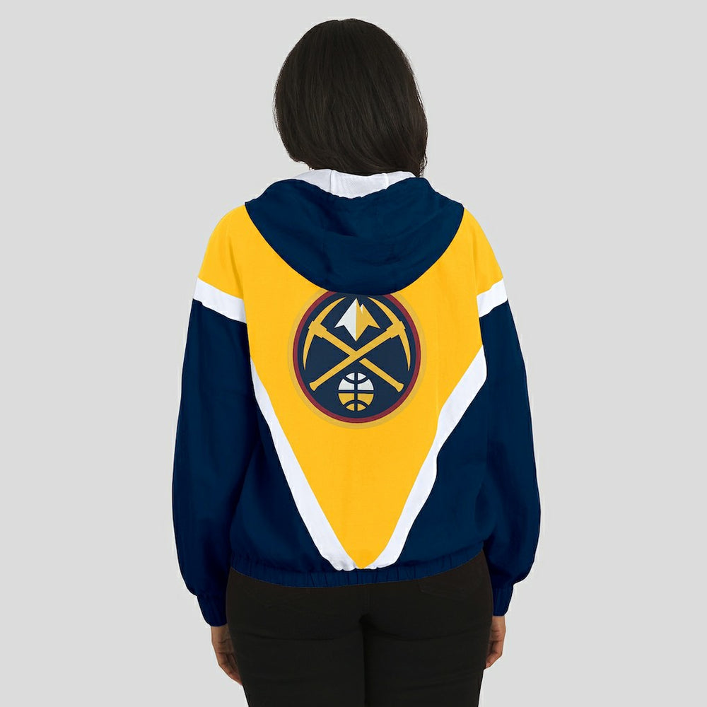 Denver Nuggets WEAR by Erin Andrews Women's Colorblock Full-Zip Hoodie Windbreaker Jacket Gold/Navy - NBA