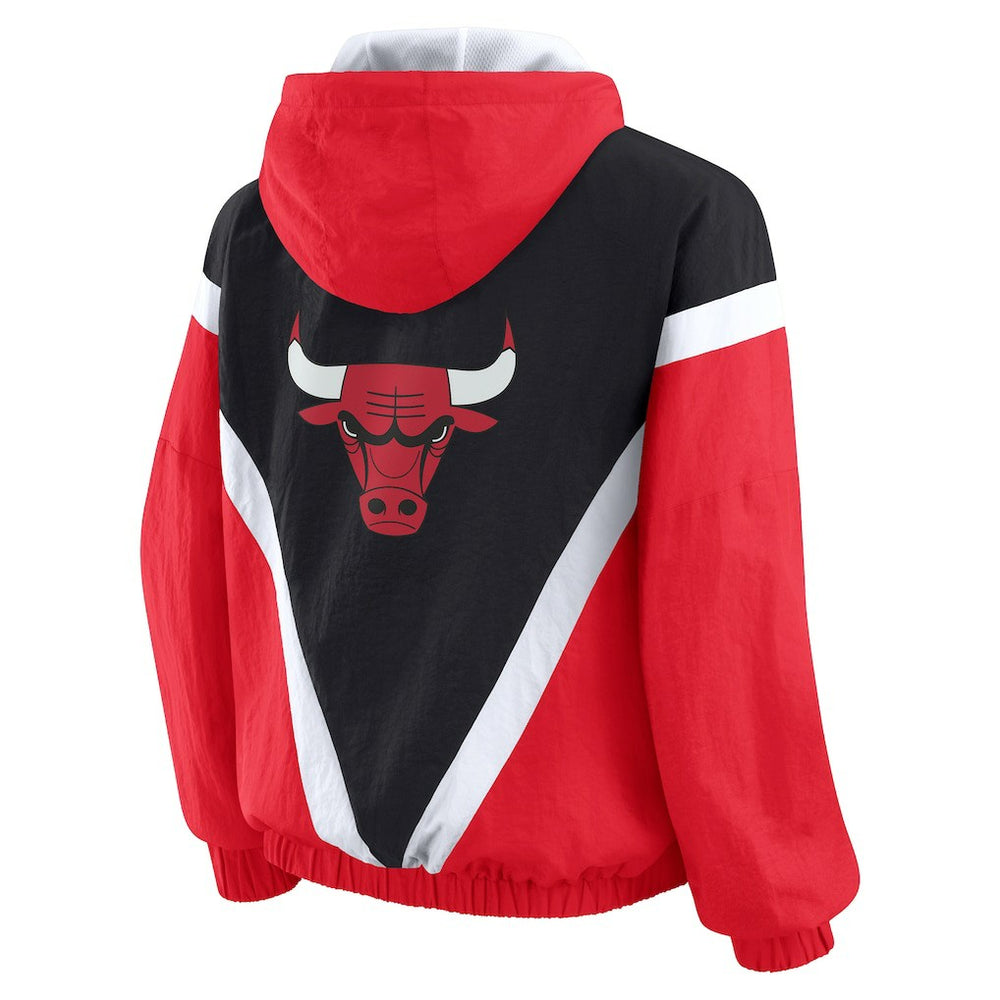Chicago Bulls WEAR by Erin Andrews Women's Colorblock Full-Zip Hoodie Windbreaker Jacket Black/Red - NBA