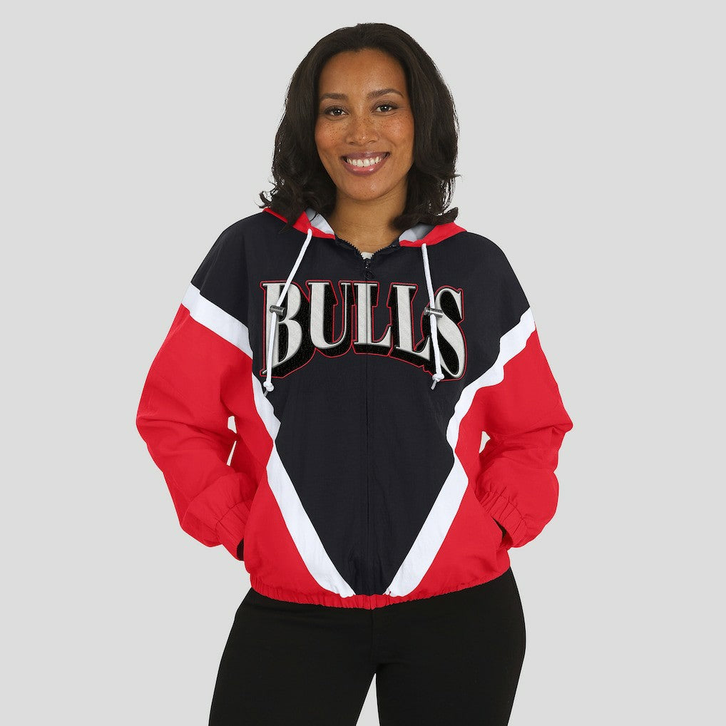 Chicago Bulls WEAR by Erin Andrews Women's Colorblock Full-Zip Hoodie Windbreaker Jacket Black/Red - NBA