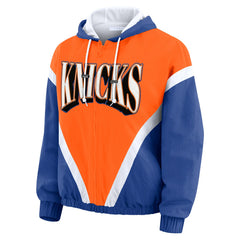 New York Knicks WEAR by Erin Andrews Women's Colorblock Full-Zip Hoodie Windbreaker Jacket Orange/Royal - NBA