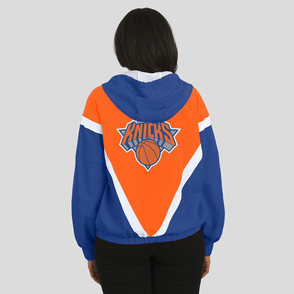 New York Knicks WEAR by Erin Andrews Women's Colorblock Full-Zip Hoodie Windbreaker Jacket Orange/Royal - NBA