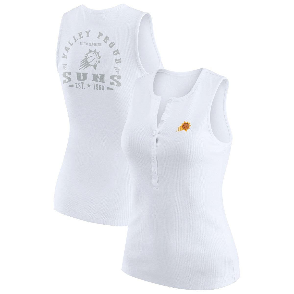 Phoenix Suns WEAR by Erin Andrews Women's Rib-Knit Henley Tank Top White - NBA