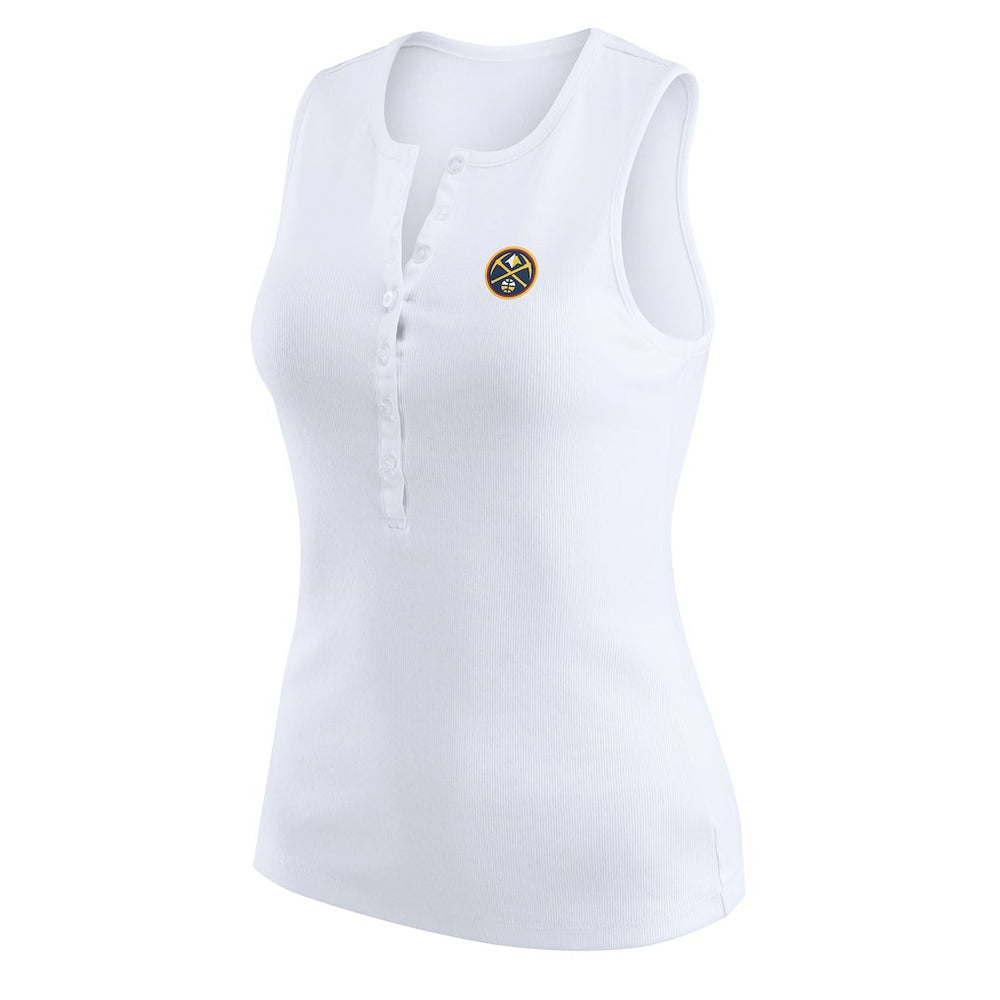Denver Nuggets WEAR by Erin Andrews Women's Rib-Knit Henley Tank Top White - NBA