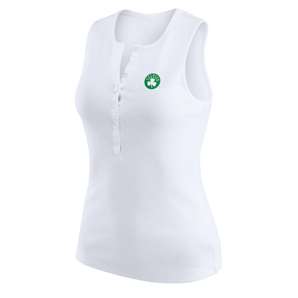 Boston Celtics WEAR by Erin Andrews Women's Rib-Knit Henley Tank Top White - NBA