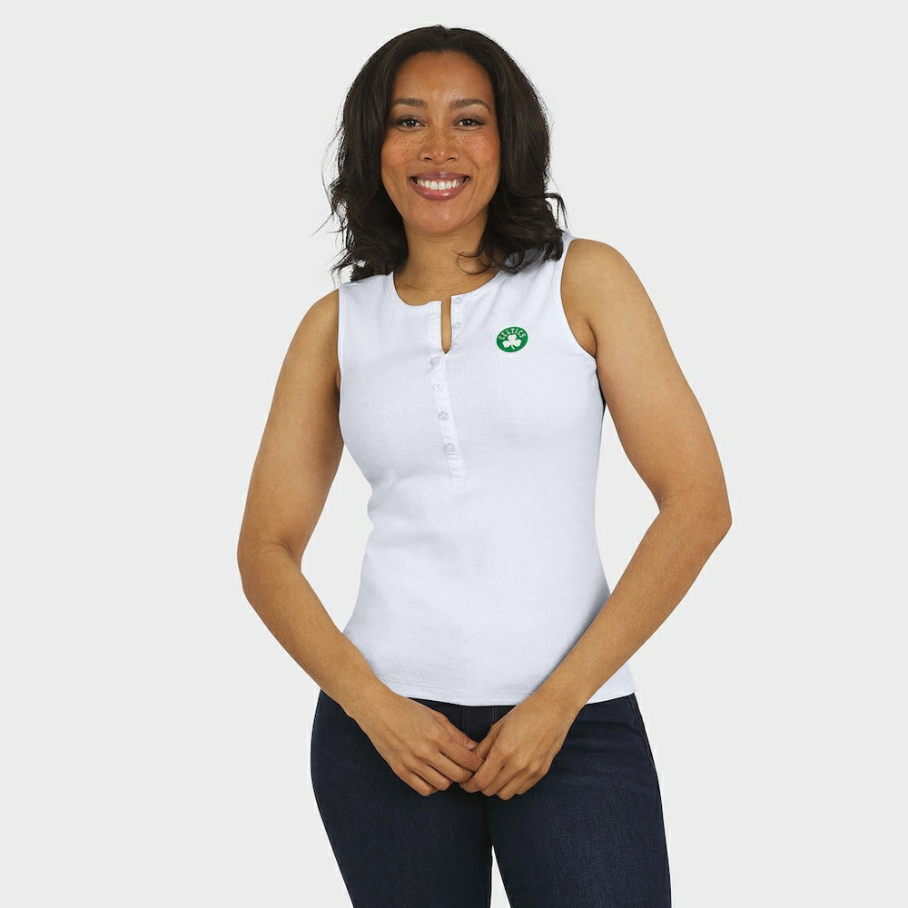 Boston Celtics WEAR by Erin Andrews Women's Rib-Knit Henley Tank Top White - NBA