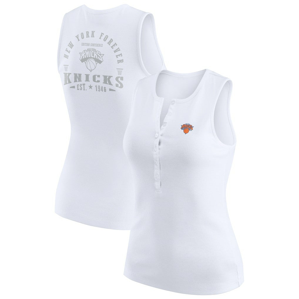 New York Knicks WEAR by Erin Andrews Women's Rib-Knit Henley Tank Top White - NBA