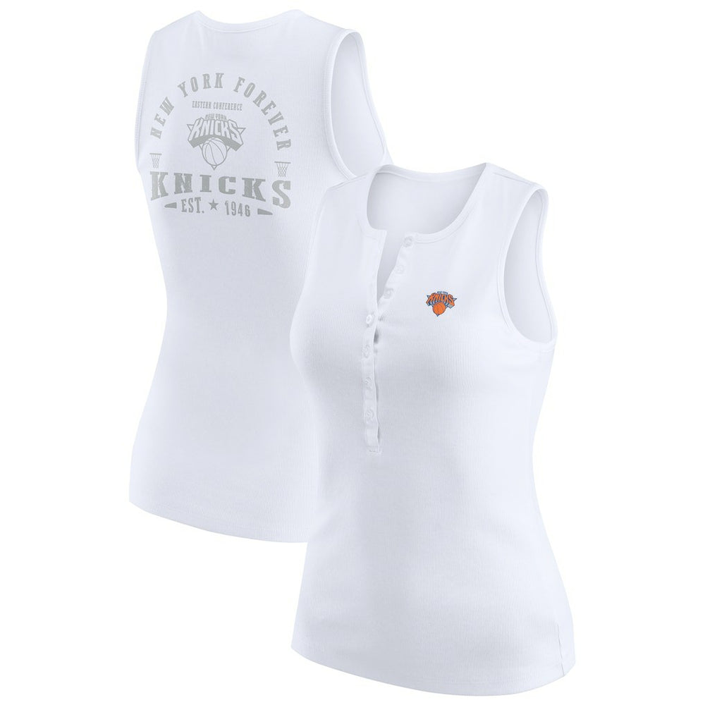 New York Knicks WEAR by Erin Andrews Women's Rib-Knit Henley Tank Top White - NBA