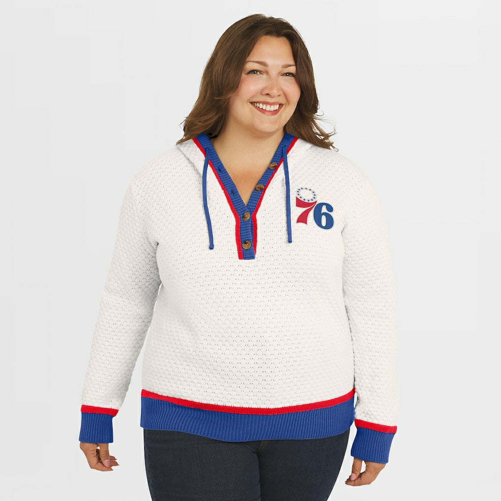 Philadelphia 76ers WEAR by Erin Andrews Women's Plus Size Hoodie Sweater Cream - NBA