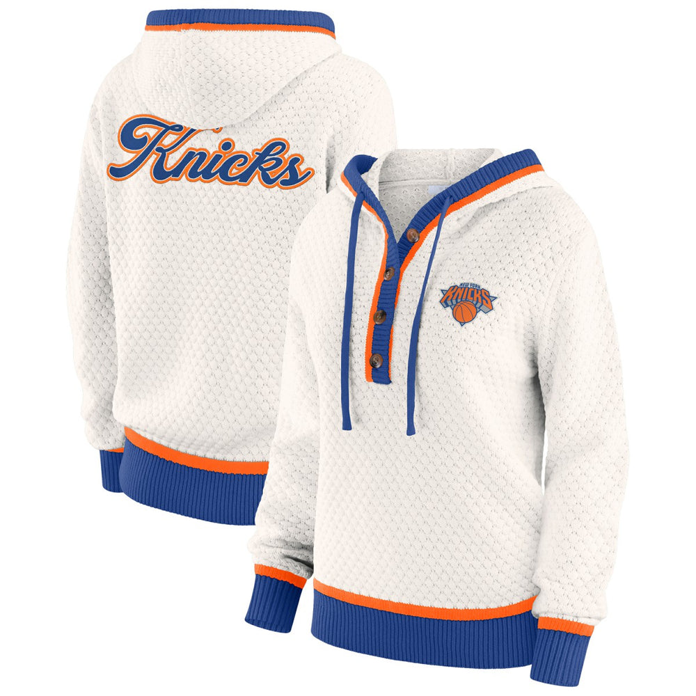 New York Knicks WEAR by Erin Andrews Women's Plus Size Hoodie Sweater Cream - NBA