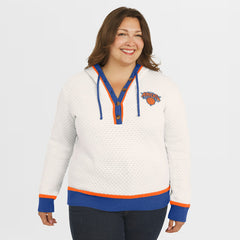 New York Knicks WEAR by Erin Andrews Women's Plus Size Hoodie Sweater Cream - NBA