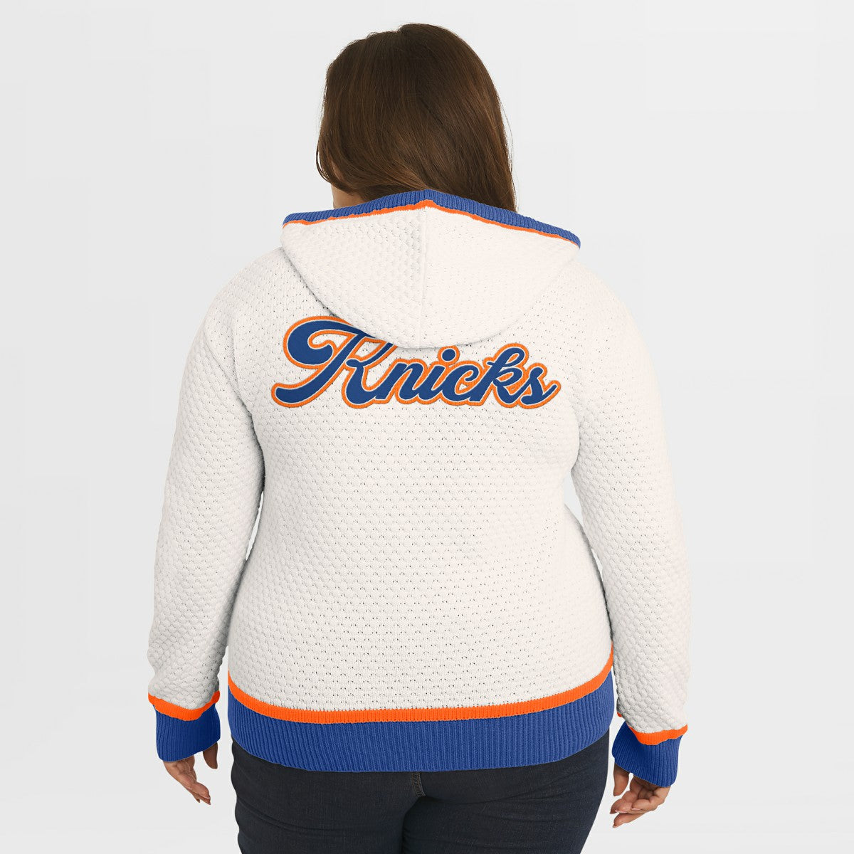 New York Knicks WEAR by Erin Andrews Women's Plus Size Hoodie Sweater Cream - NBA