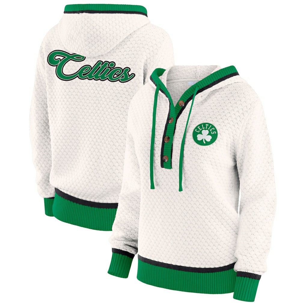 Boston Celtics WEAR by Erin Andrews Women's Plus Size Hoodie Sweater Cream - NBA