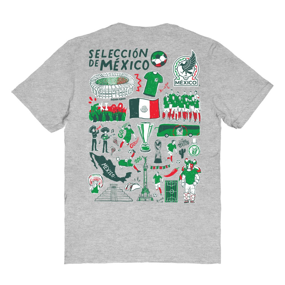 Mexico National Team Vive La Fete Women's Impressions Artwork T-Shirt Heather Gray - FIFA World CUP
