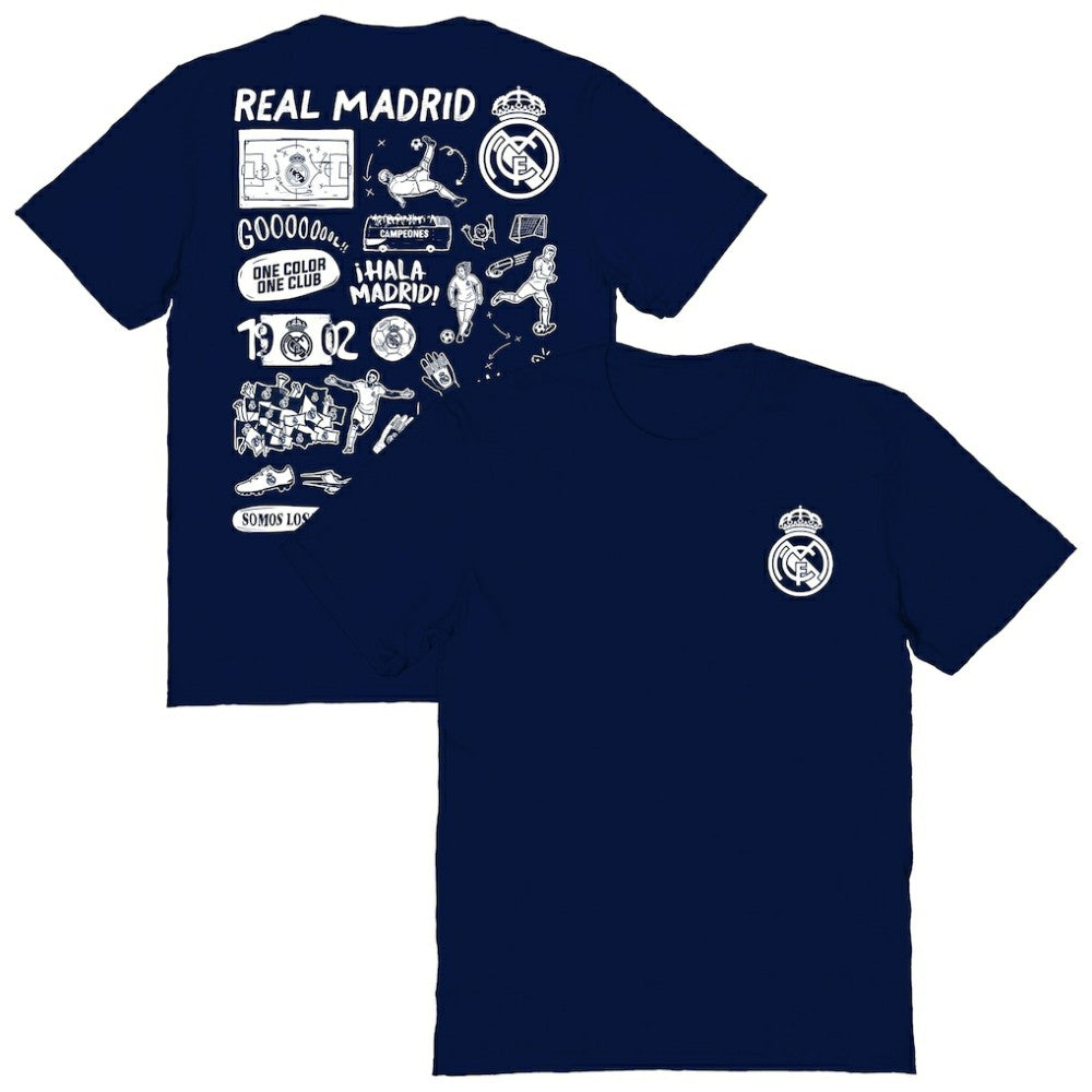 Real Madrid Vive La Fete Women's Impressions Artwork T-Shirt Navy - FIFA World CUP