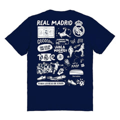 Real Madrid Vive La Fete Women's Impressions Artwork T-Shirt Navy - FIFA World CUP