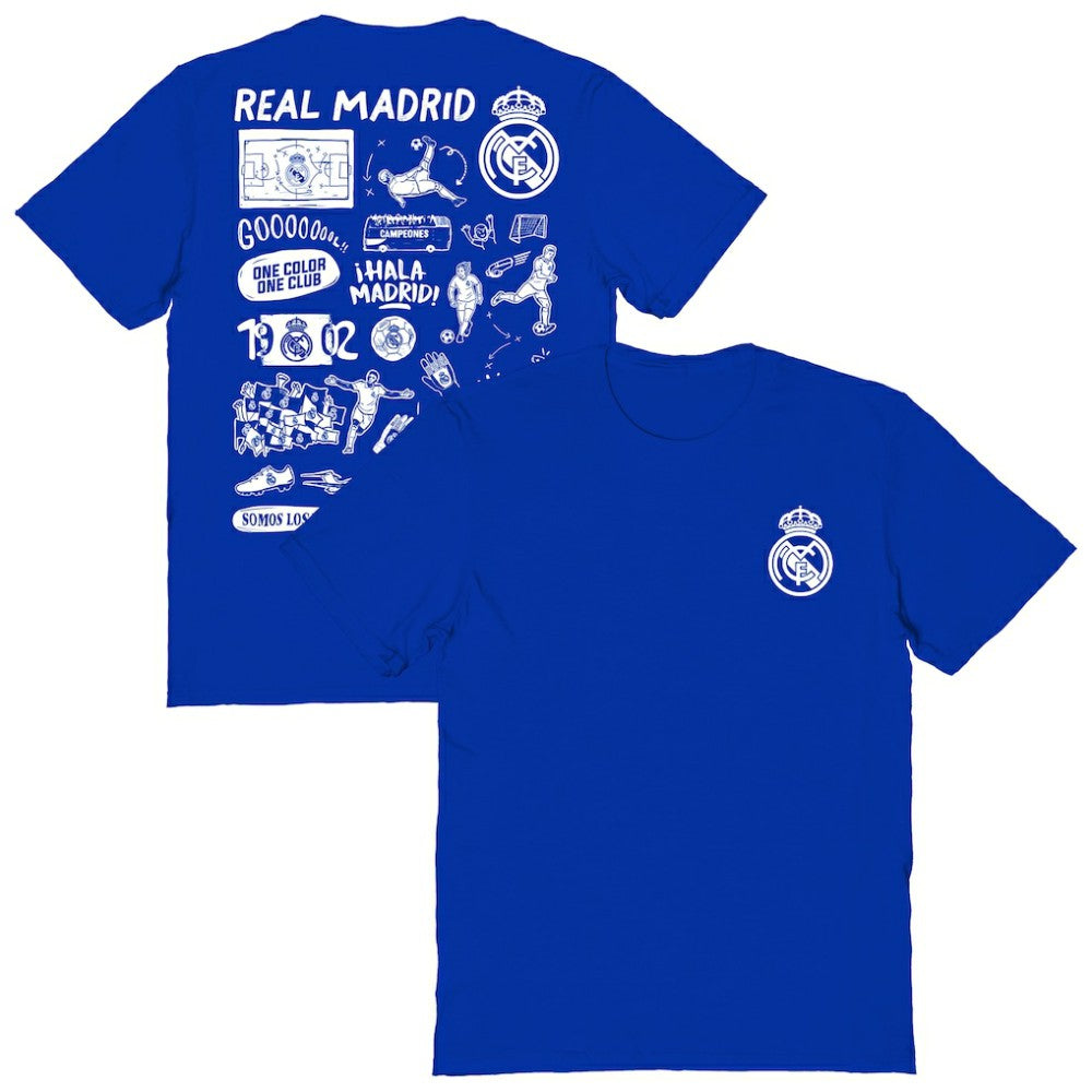Real Madrid Vive La Fete Women's Impressions Artwork T-Shirt Royal - FIFA World CUP