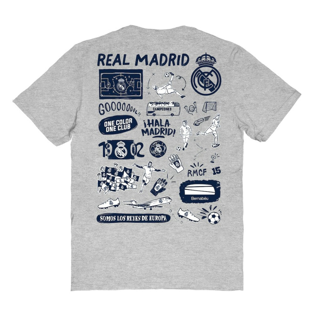 Real Madrid Vive La Fete Women's Impressions Artwork T-Shirt Heather Gray - FIFA World CUP