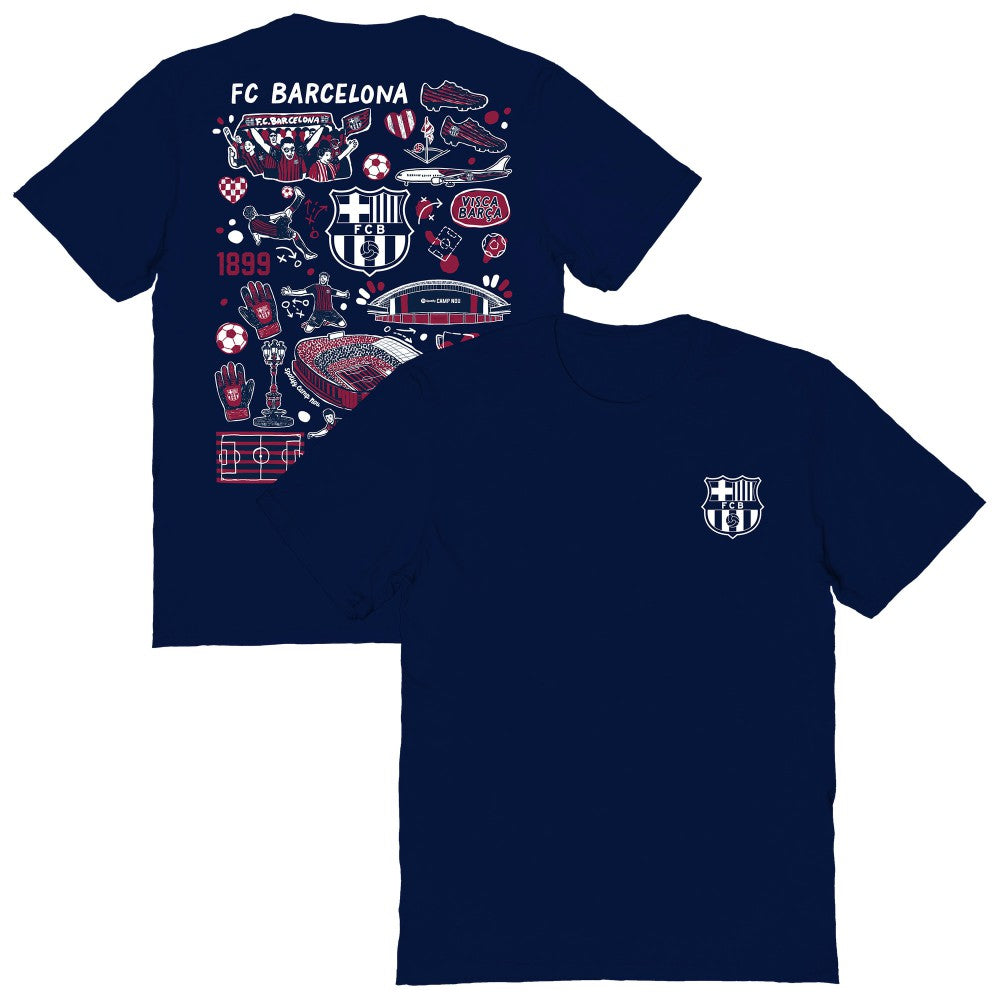 Barcelona Vive La Fete Women's Impressions Artwork T-Shirt Navy - FIFA World CUP