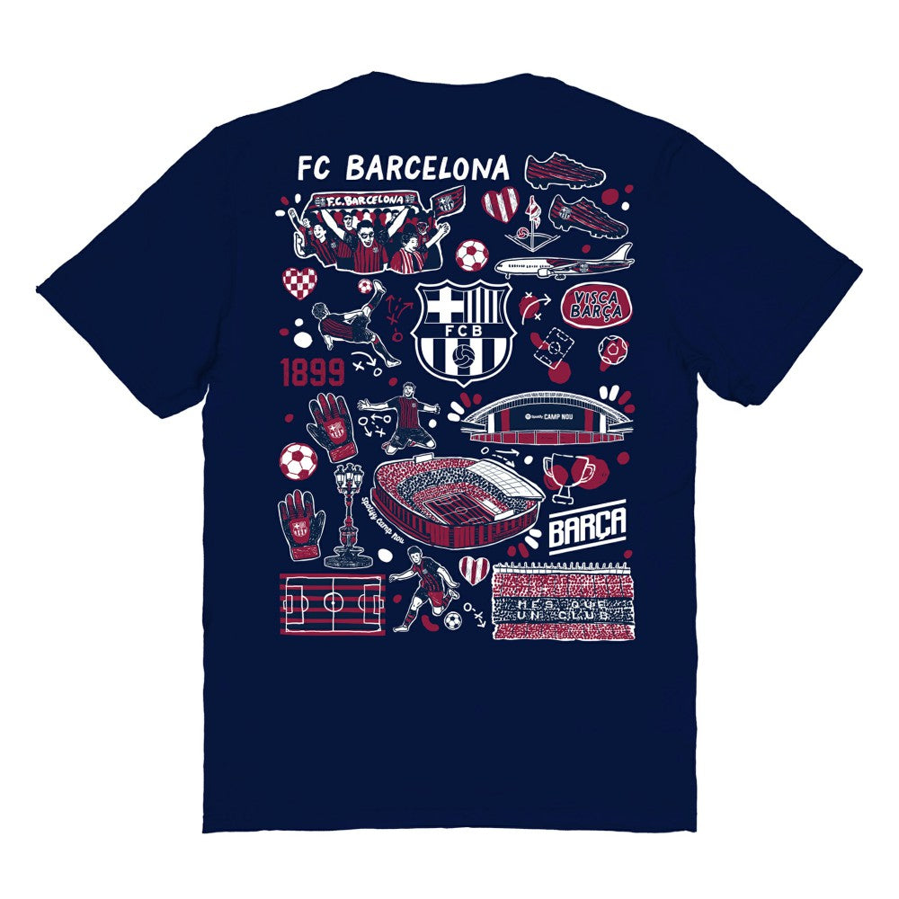 Barcelona Vive La Fete Women's Impressions Artwork T-Shirt Navy - FIFA World CUP