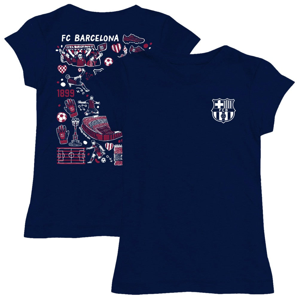 Barcelona Vive La Fete Girls Youth Color Badge Fitted T-Shirt Navy - FIFA World CUP