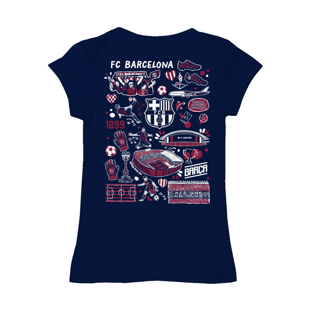Barcelona Vive La Fete Girls Youth Color Badge Fitted T-Shirt Navy - FIFA World CUP