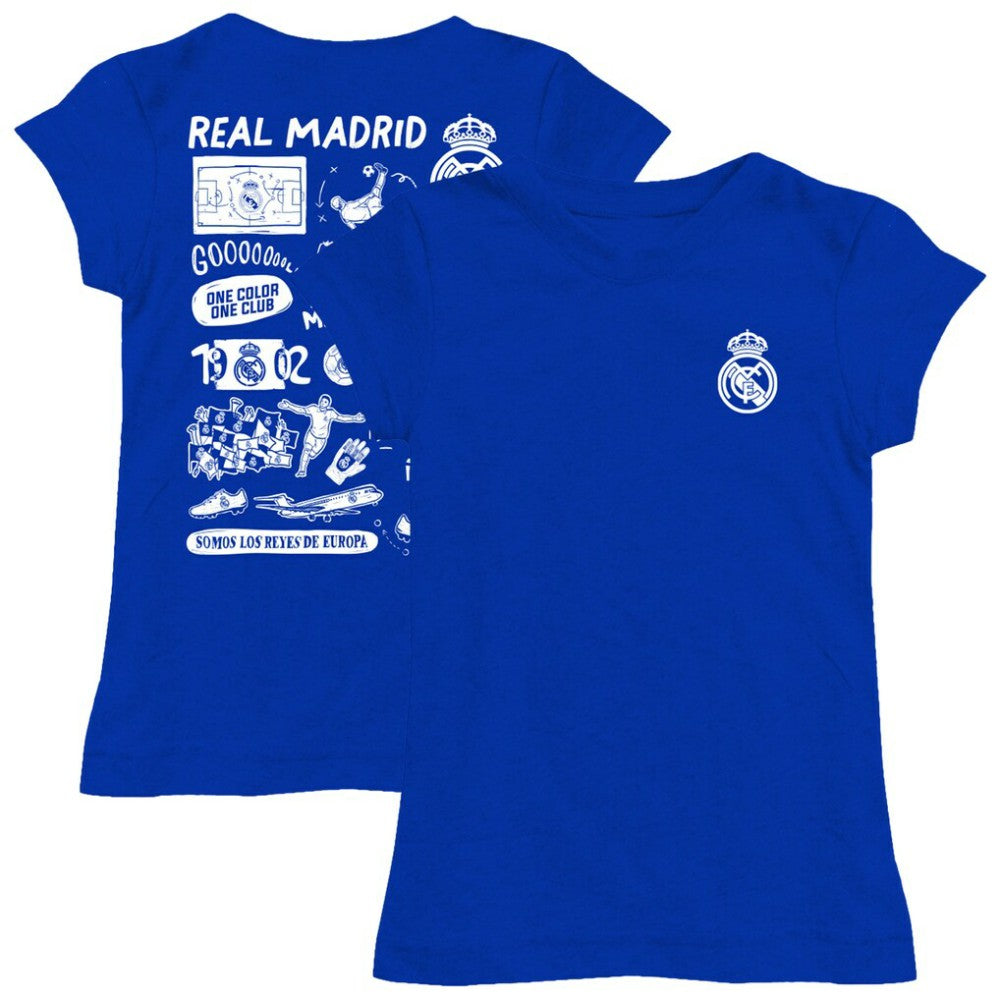 Real Madrid Vive La Fete Girls Youth Color Badge Fitted T-Shirt Royal - FIFA World CUP
