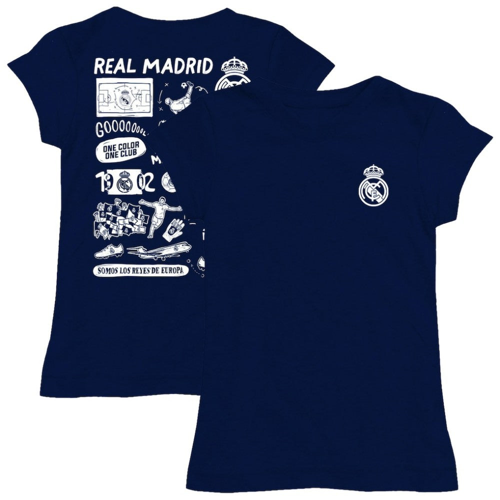 Real Madrid Vive La Fete Girls Youth Color Badge Fitted T-Shirt Navy - FIFA World CUP