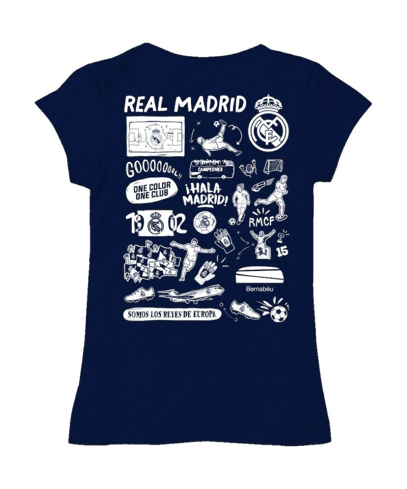 Real Madrid Vive La Fete Girls Youth Color Badge Fitted T-Shirt Navy - FIFA World CUP