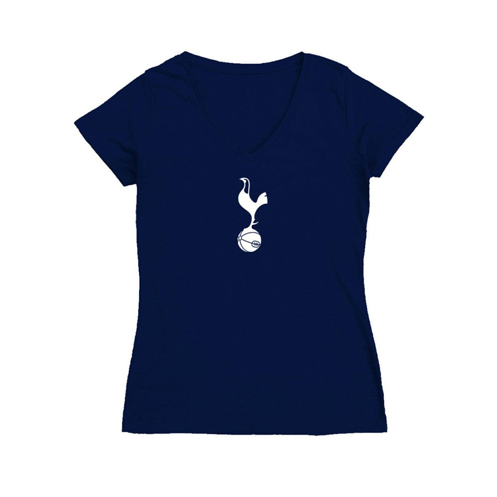 Tottenham Hotspur Vive La Fete Women's Color Badge V-Neck Fitted T-Shirt Navy - FIFA World CUP