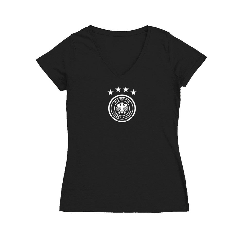 Germany National Team Vive La Fete Women's Color Badge V-Neck Fitted T-Shirt Black - FIFA World CUP