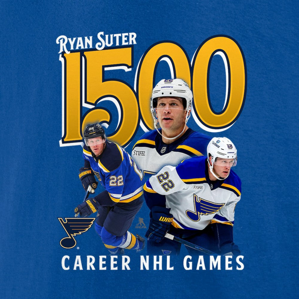 Ryan Suter St. Louis Blues 1500 Career NHL Games T-Shirt - Royal - NHL