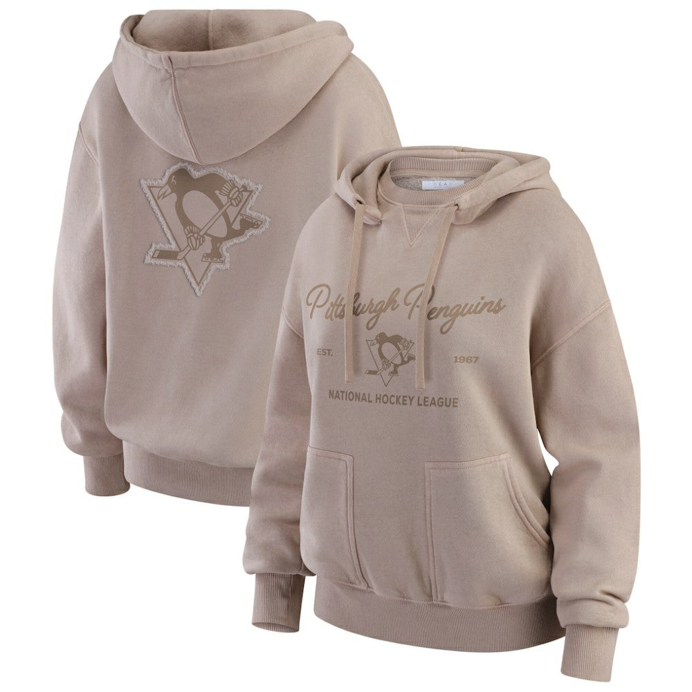 Pittsburgh Penguins WEAR by Erin Andrews Women's Washed Pullover Crewdie - Tan - NHL