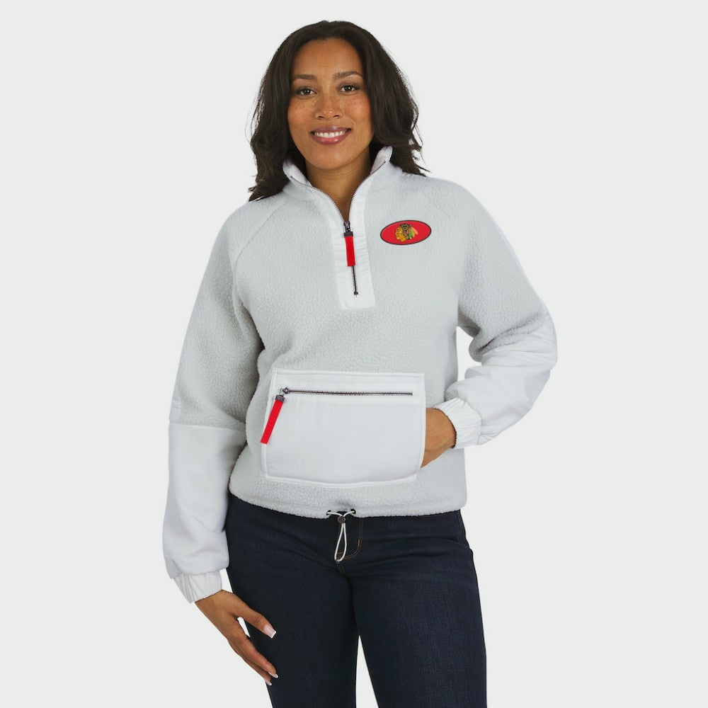 Chicago Blackhawks WEAR by Erin Andrews Women's Polar Fleece Quarter-Zip Jacket - Gray - NHL