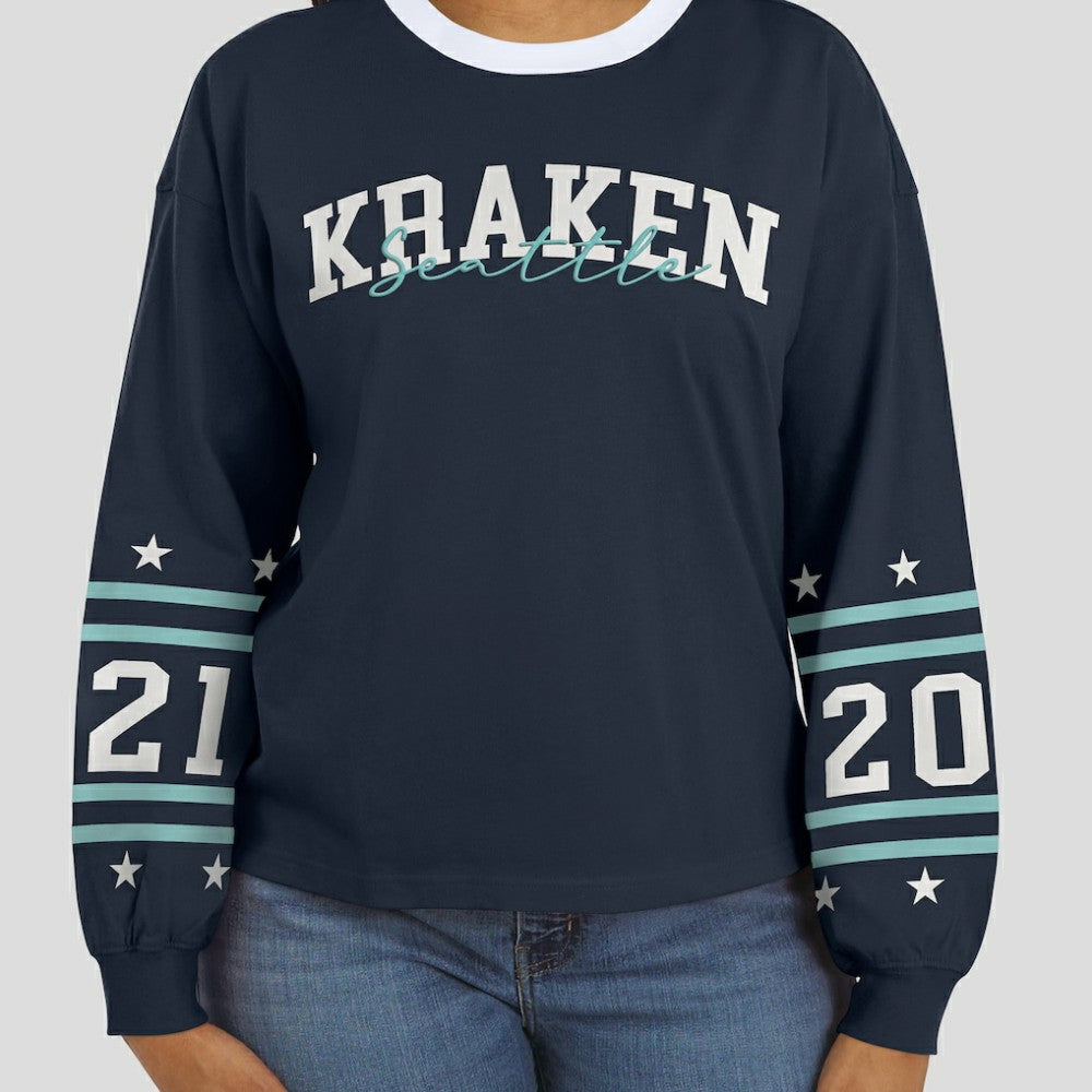 Seattle Kraken WEAR by Erin Andrews Women's Long-Sleeve Sport T-Shirt - Deep Sea Blue - NHL
