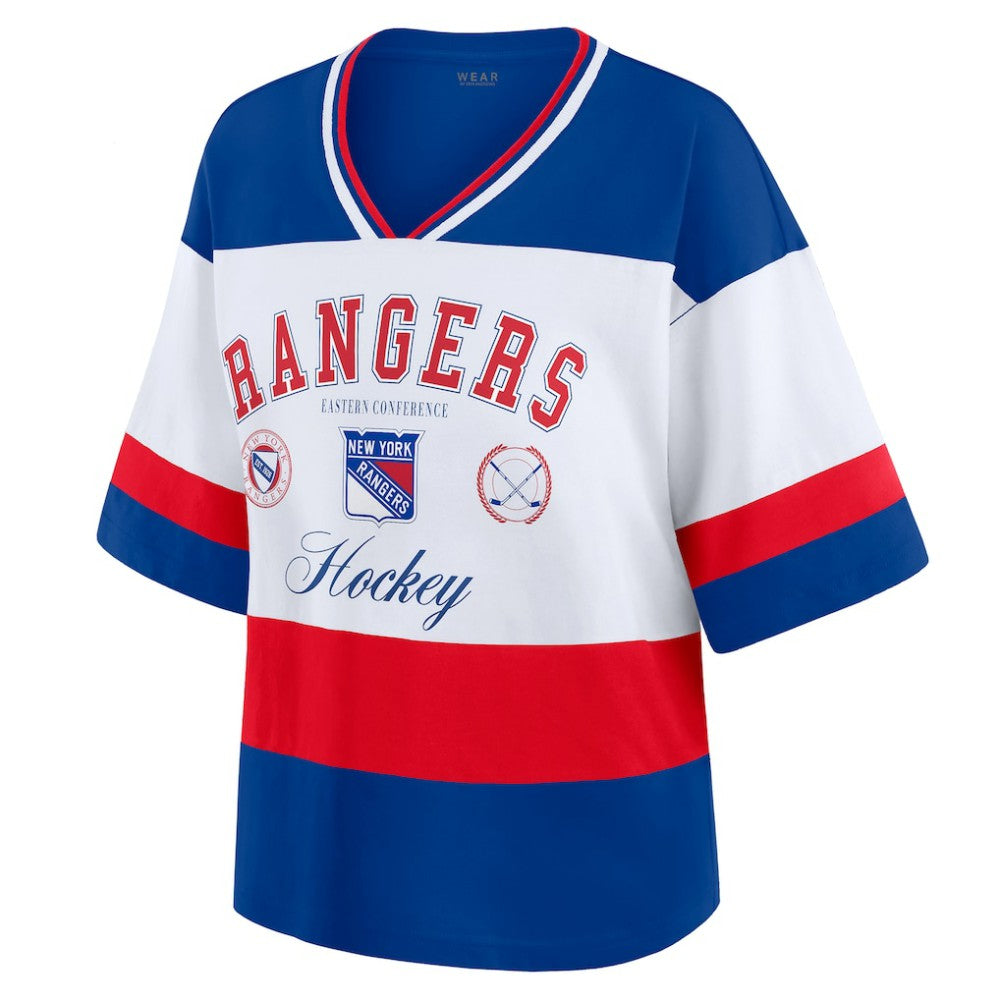New York Rangers WEAR by Erin Andrews Women's Jersey Style Tee - Blue/White - NHL