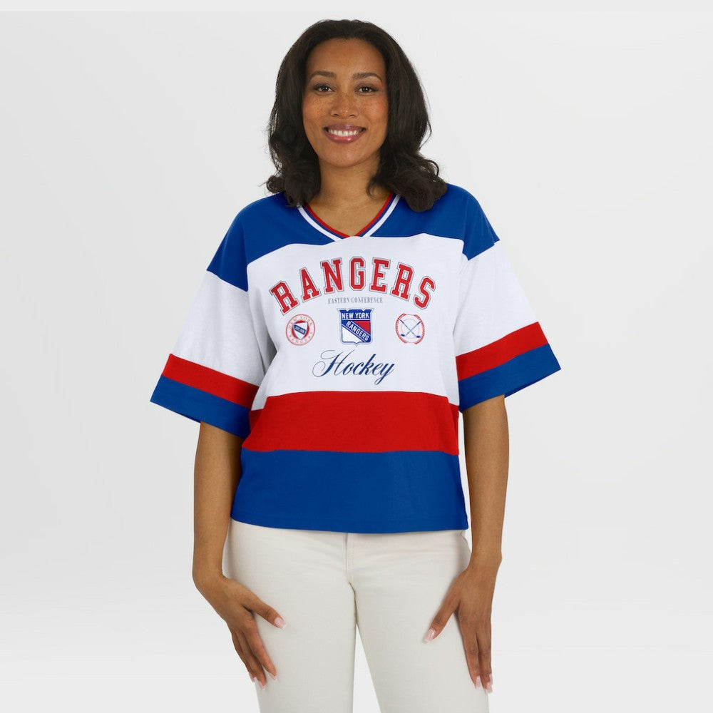 New York Rangers WEAR by Erin Andrews Women's Jersey Style Tee - Blue/White - NHL