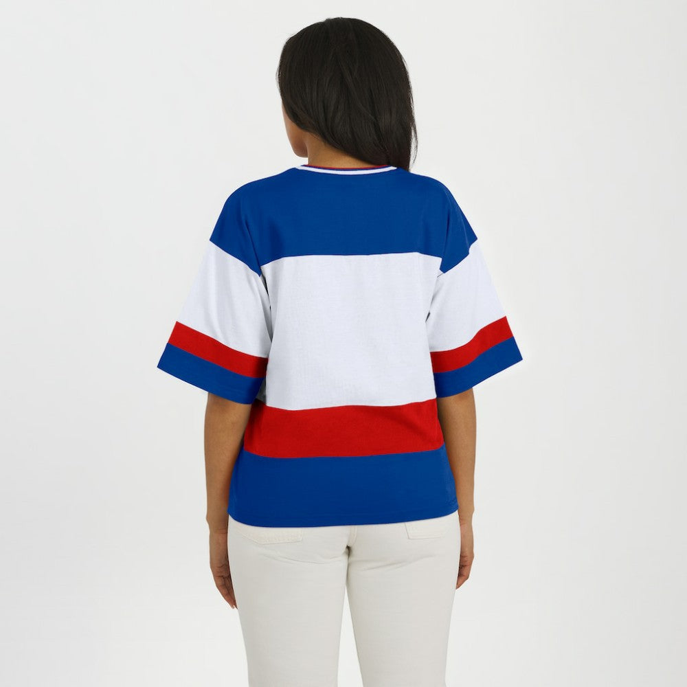 New York Rangers WEAR by Erin Andrews Women's Jersey Style Tee - Blue/White - NHL