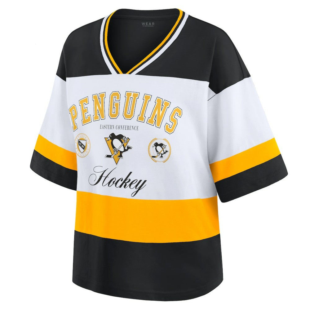 Pittsburgh Penguins WEAR by Erin Andrews Women's Jersey Style Tee - Black/White - NHL