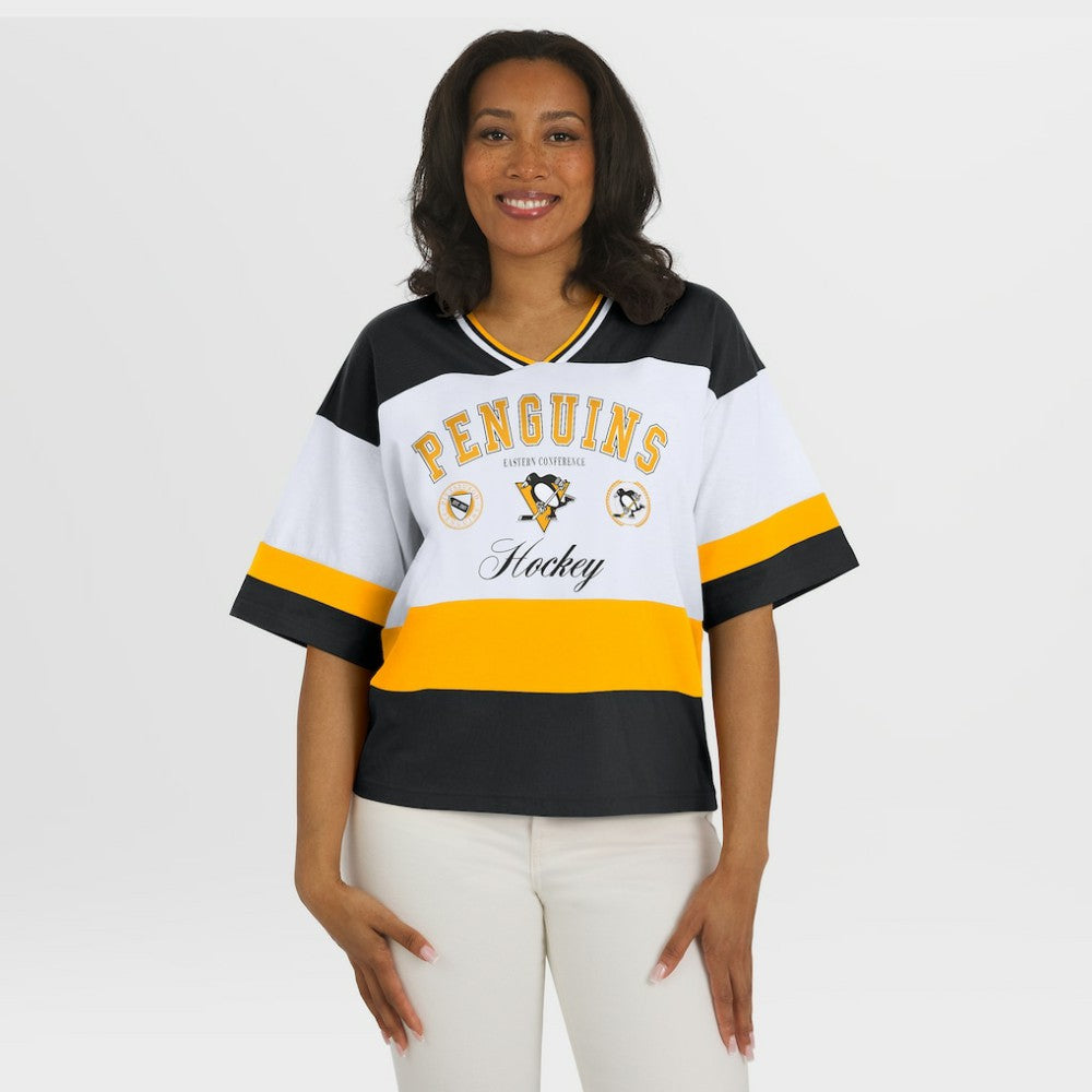 Pittsburgh Penguins WEAR by Erin Andrews Women's Jersey Style Tee - Black/White - NHL