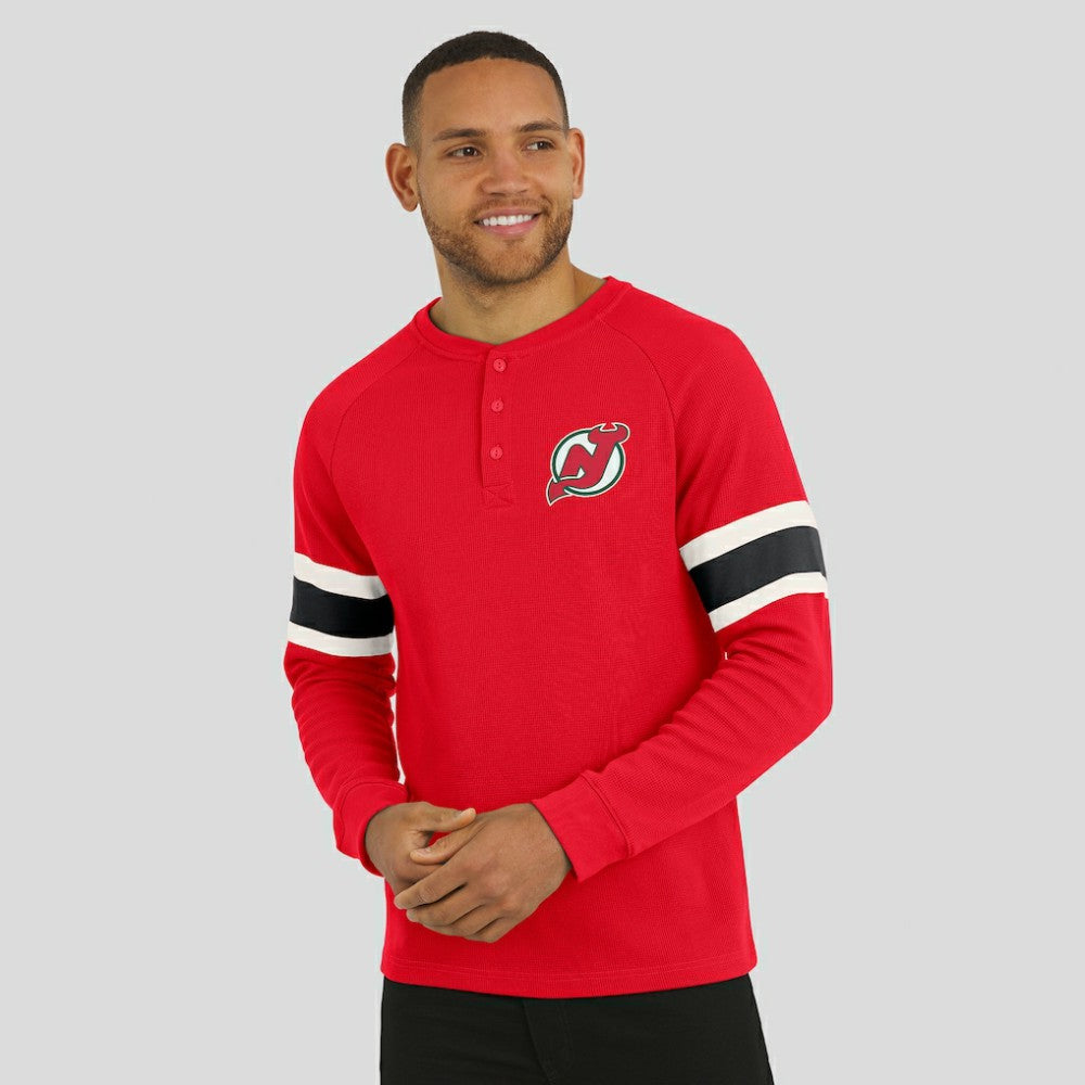 New Jersey Devils Darius Rucker Collection by Fanatics Waffle-Knit Raglan Long Sleeve Henley T-Shirt - Red - NHL