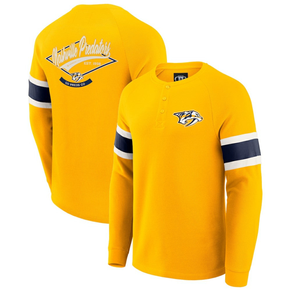 Nashville Predators Darius Rucker Collection by Fanatics Waffle-Knit Raglan Long Sleeve Henley T-Shirt - Gold - NHL