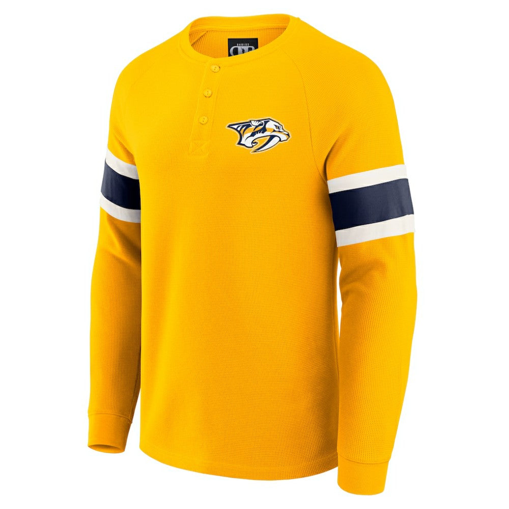Nashville Predators Darius Rucker Collection by Fanatics Waffle-Knit Raglan Long Sleeve Henley T-Shirt - Gold - NHL