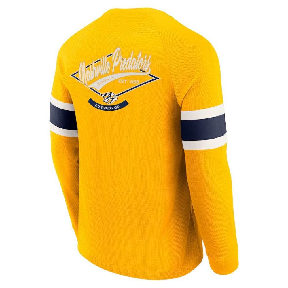 Nashville Predators Darius Rucker Collection by Fanatics Waffle-Knit Raglan Long Sleeve Henley T-Shirt - Gold - NHL