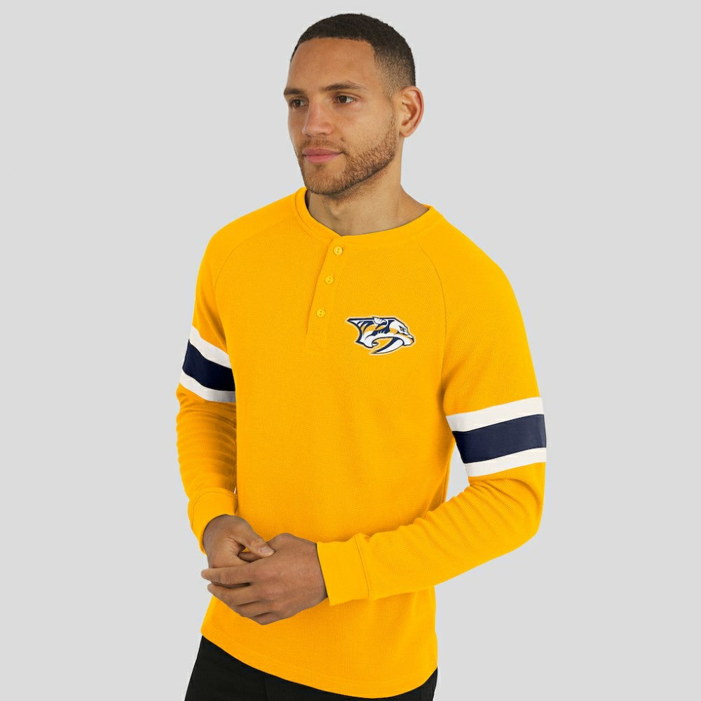 Nashville Predators Darius Rucker Collection by Fanatics Waffle-Knit Raglan Long Sleeve Henley T-Shirt - Gold - NHL