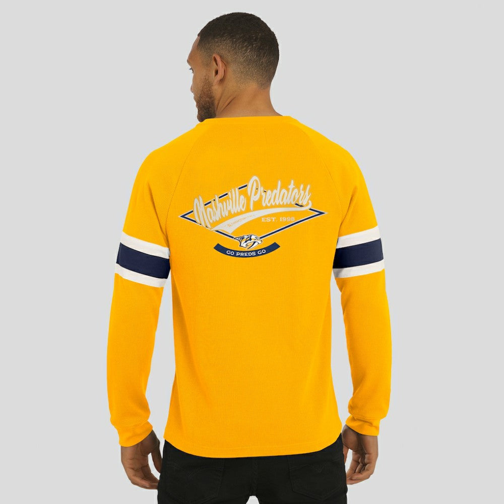 Nashville Predators Darius Rucker Collection by Fanatics Waffle-Knit Raglan Long Sleeve Henley T-Shirt - Gold - NHL