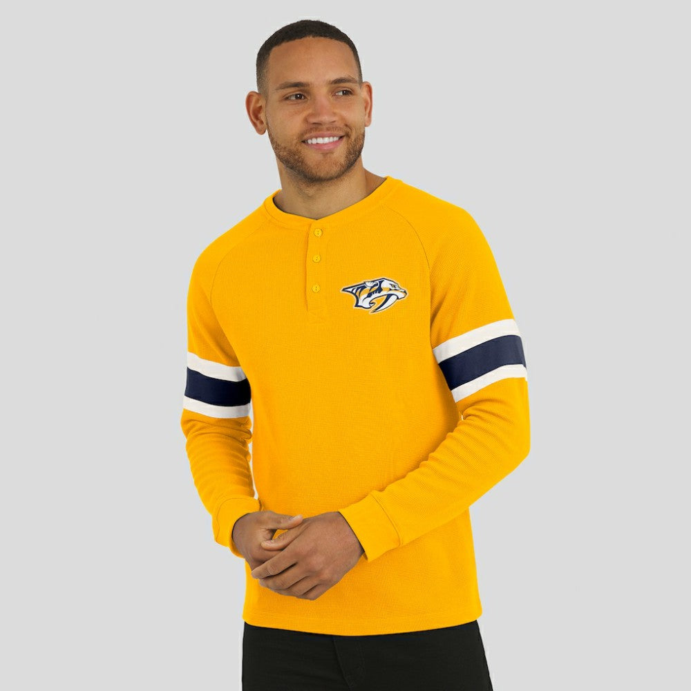 Nashville Predators Darius Rucker Collection by Fanatics Waffle-Knit Raglan Long Sleeve Henley T-Shirt - Gold - NHL