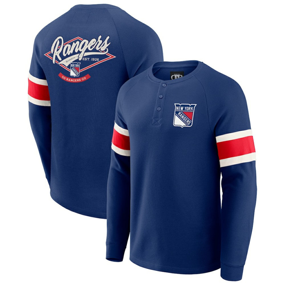 New York Rangers Darius Rucker Collection by Fanatics Waffle-Knit Raglan Long Sleeve Henley T-Shirt - Navy - NHL