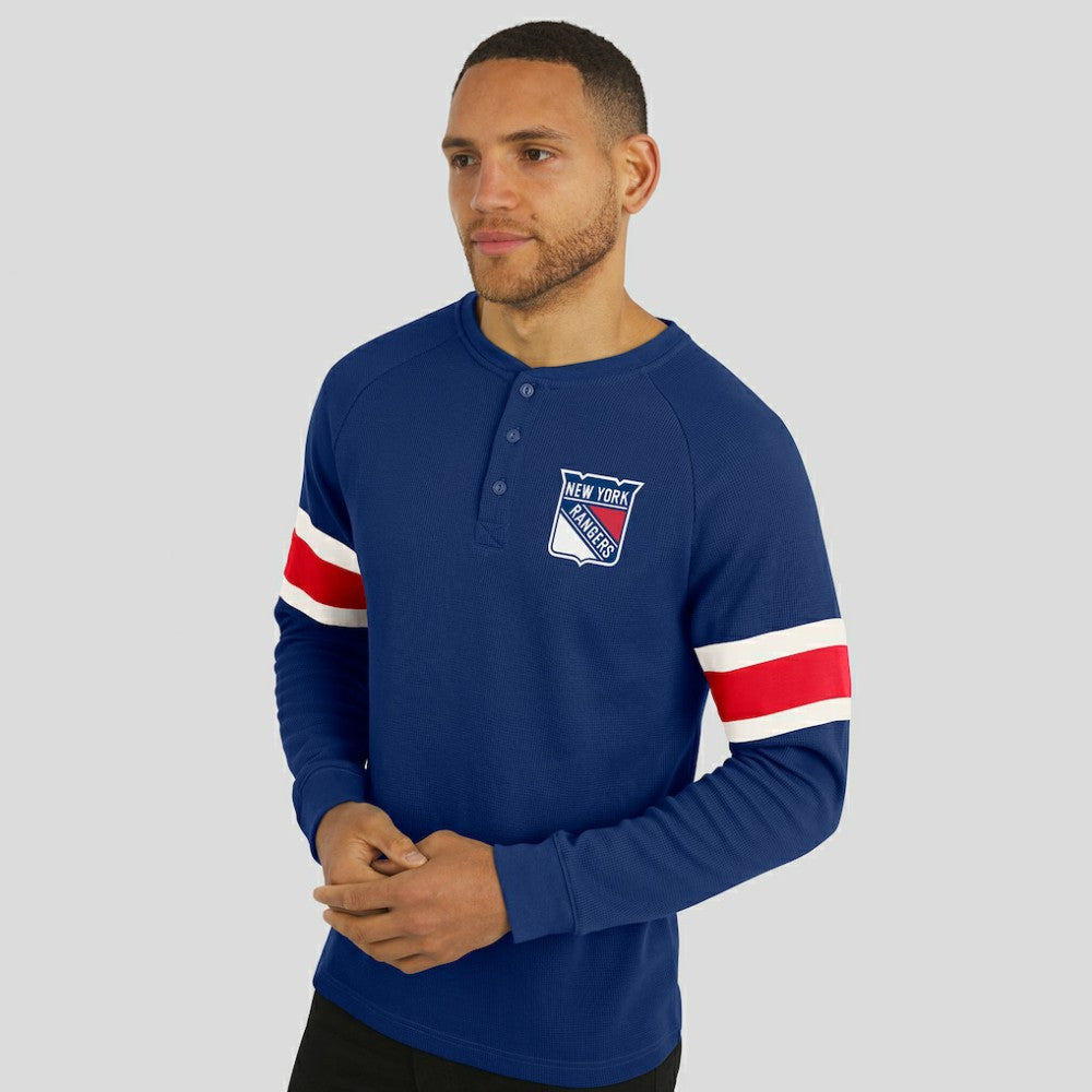 New York Rangers Darius Rucker Collection by Fanatics Waffle-Knit Raglan Long Sleeve Henley T-Shirt - Navy - NHL