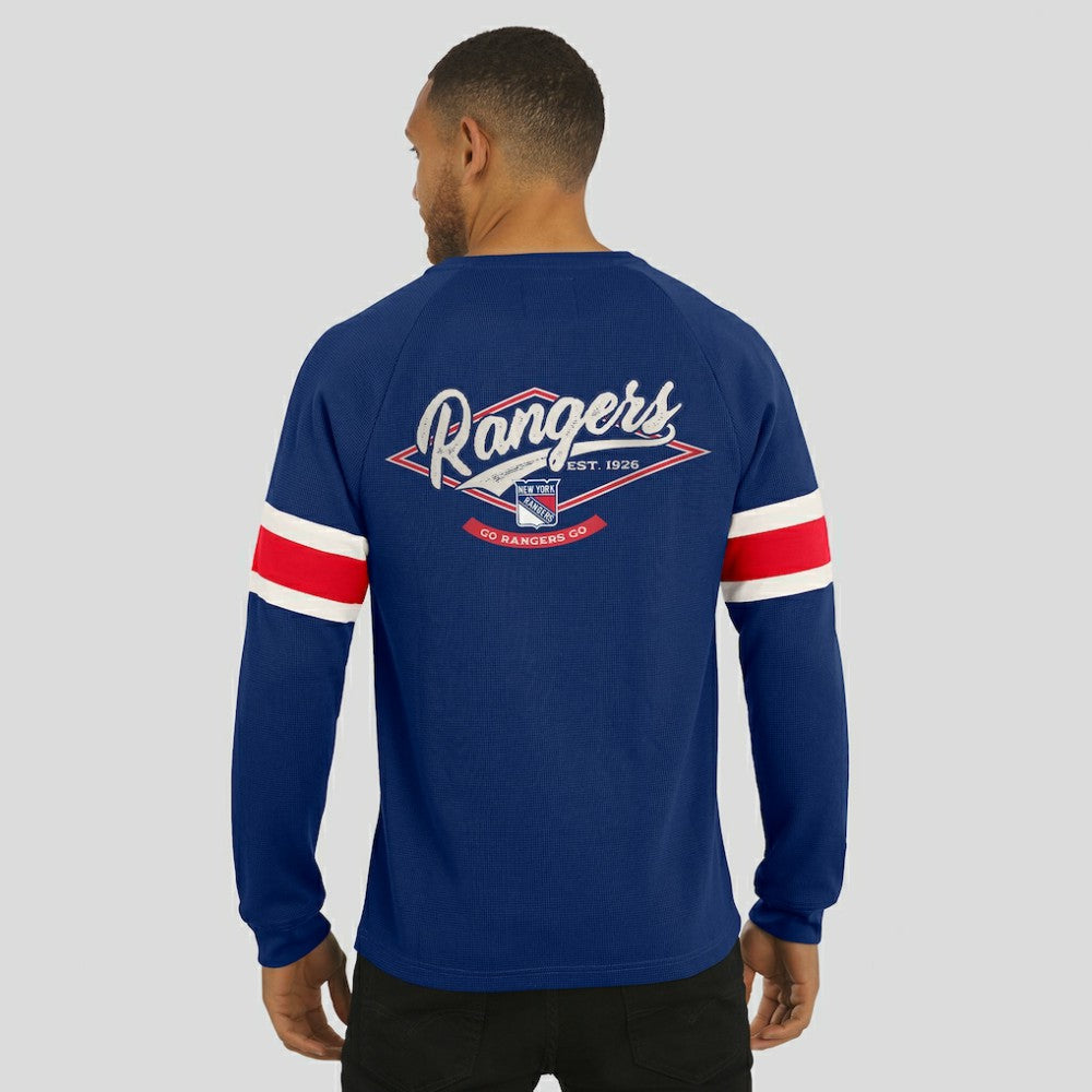 New York Rangers Darius Rucker Collection by Fanatics Waffle-Knit Raglan Long Sleeve Henley T-Shirt - Navy - NHL